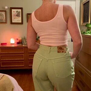 Moda International Vtg London Jean High-Waist Lime Green Straight Leg Jeans